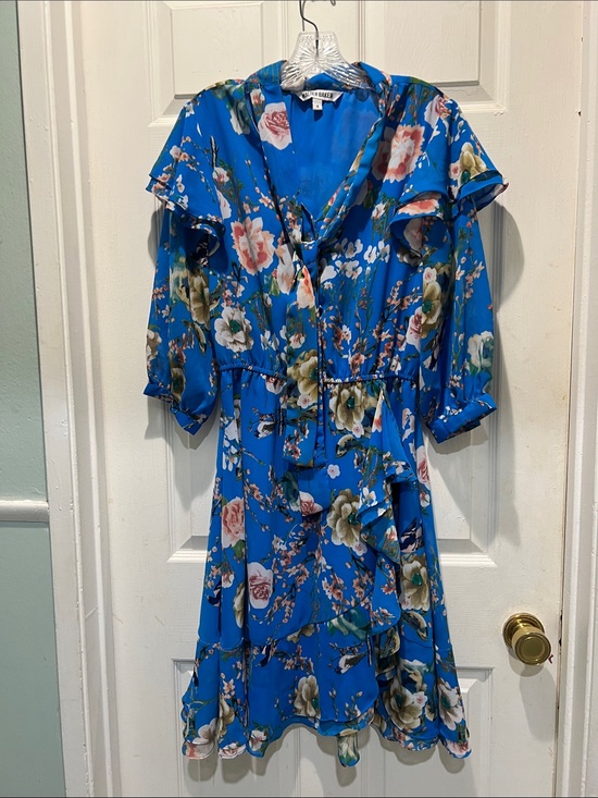 Walter Baker Dresses & Skirts - Walter Baker Bright Blue Floral Ruffle Midi Dress